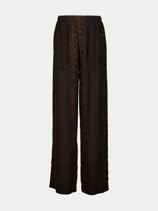 Brown Leopard Silk Pyjama Pants made by Balenciaga