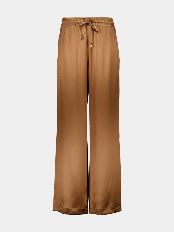 Brown Double Silk Satin Pajama Pants sold by Fashion Clinic