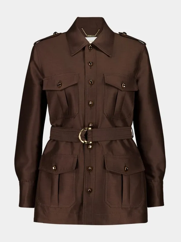 Espresso Illuminate Utility Jacket made by Zimmermann