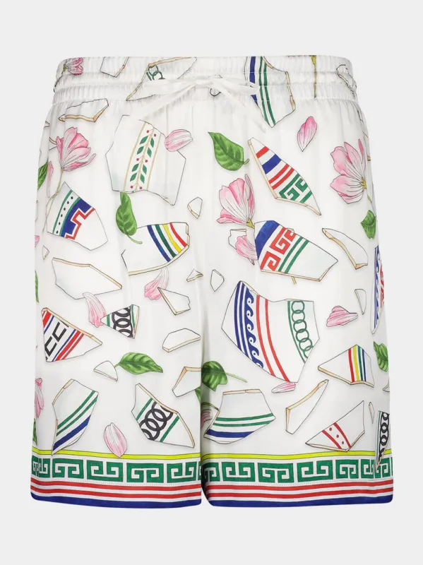 White Le Vase Brise Silk Shorts made by Casablanca