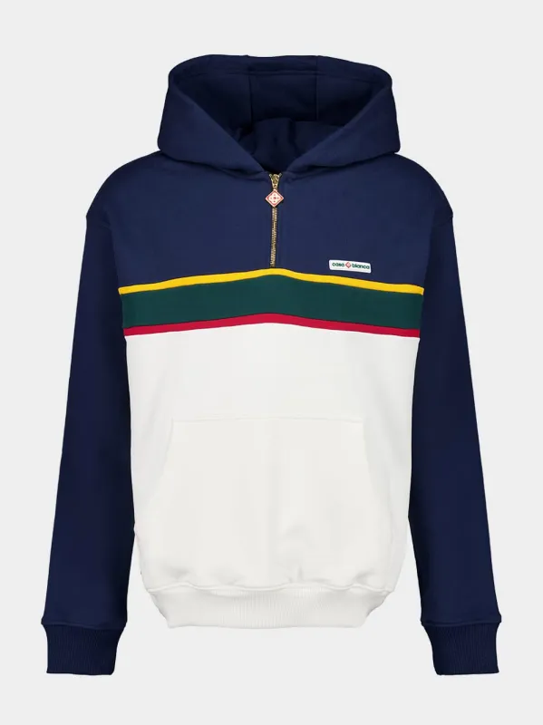 Blue Colourblock Quarter Zip Hooded Sweatshirt made by Casablanca