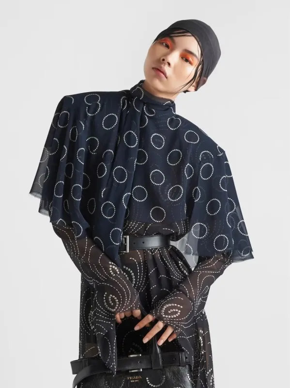 Dots Print Silk Cape made by Prada