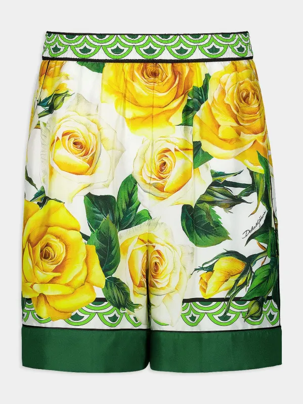 Rose-Print Silk Shorts sold by Fashion Clinic