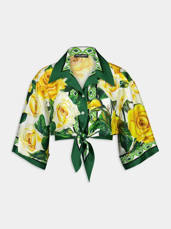 Cropped Rose Silk Shirt sold by Fashion Clinic