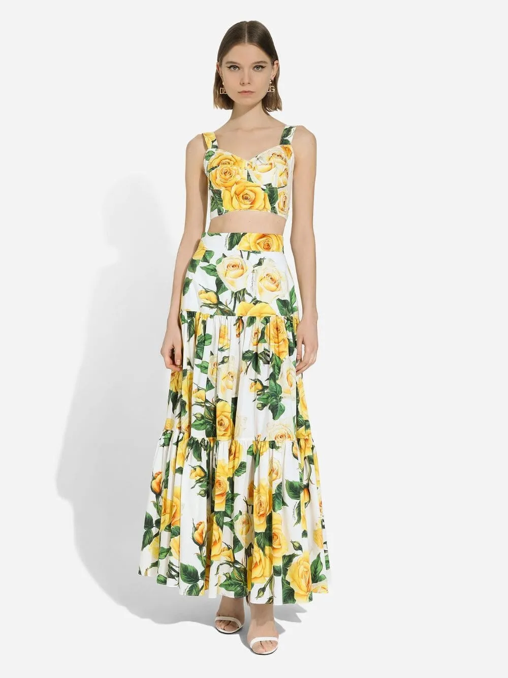 Rose-Print Ruffled Skirt sold by Fashion Clinic