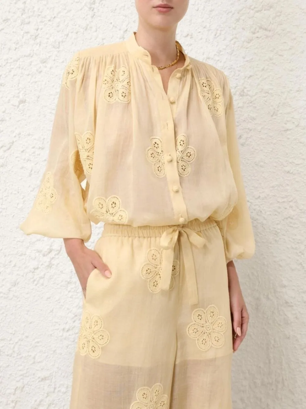 Acadian Sand Embroidered Blouse sold by Fashion Clinic