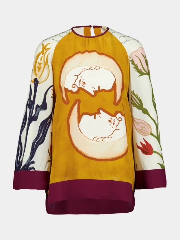 Libra Printed Silk Crepe Top With Bell Sleeves sold by Fashion Clinic
