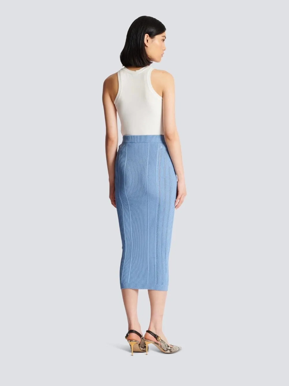 Buttoned Rib-Knit Midi Skirt sold by Fashion Clinic product image thumbnail 4