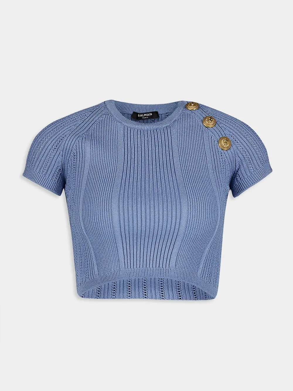 Blue Buttoned Knit Top sold by Fashion Clinic