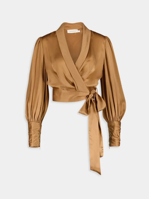 Wrap-Style Brown Silk Blouse sold by Fashion Clinic