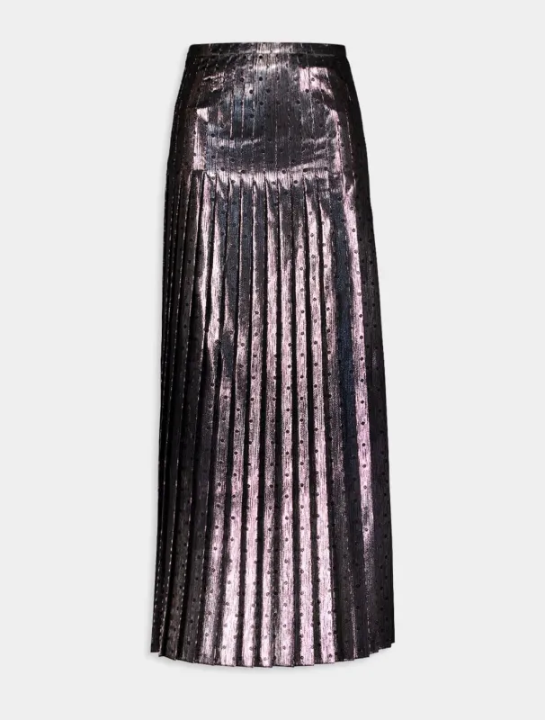 Metallic Pleated Silk Crêpe Midi Skirt sold by Fashion Clinic