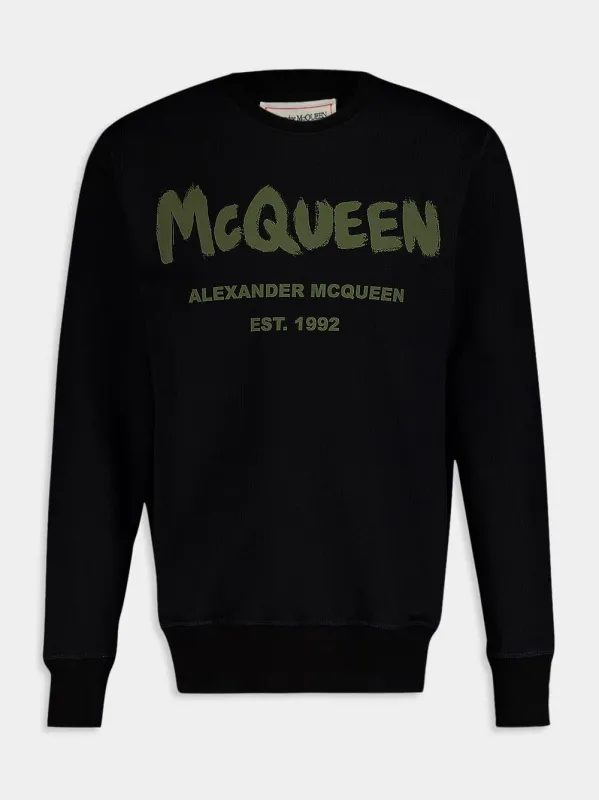 Graffiti Logo Print Black Sweatshirt made by Alexander McQueen