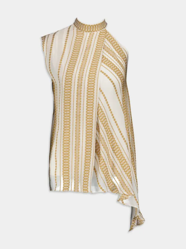 Aelo One Sleeve Asymetrical Silk Top sold by Fashion Clinic