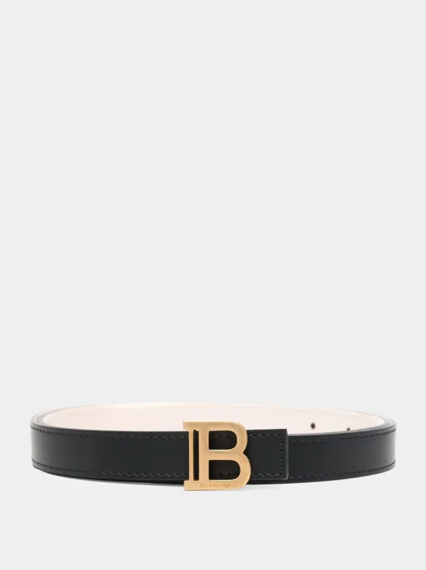 Black Leather B-Belt made by Balmain