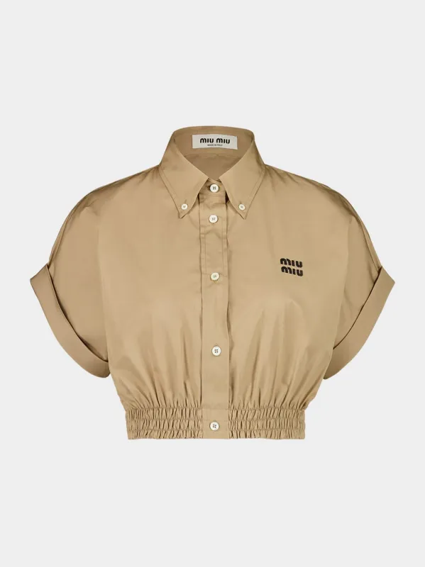 Kaki Cropped Cotton Poplin Shirt made by Miu Miu