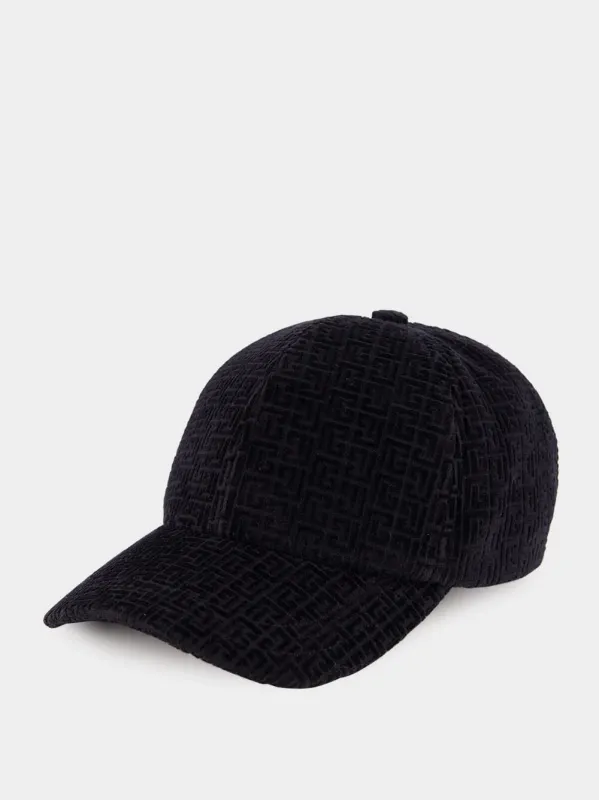 Black Velvet Monogram Jersey Cap made by Balmain