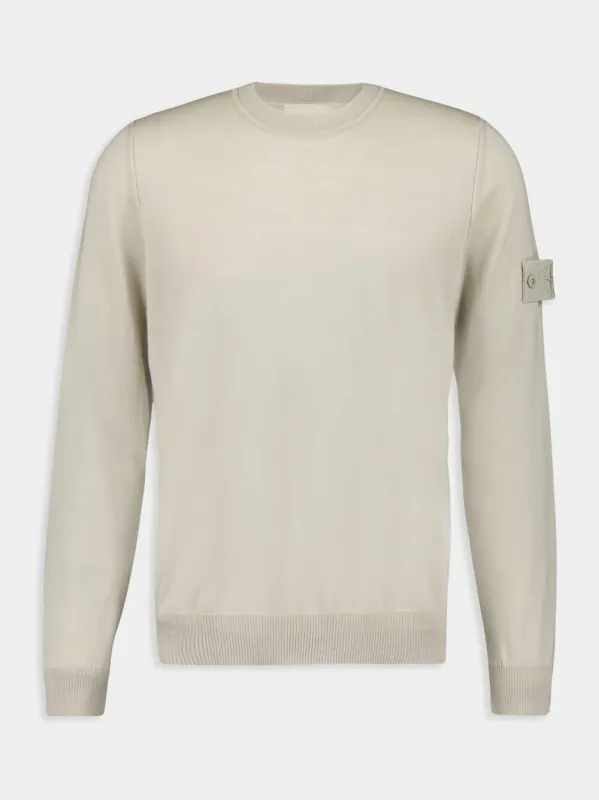Beige Crewneck Jumper with Ribbed Details sold by Fashion Clinic
