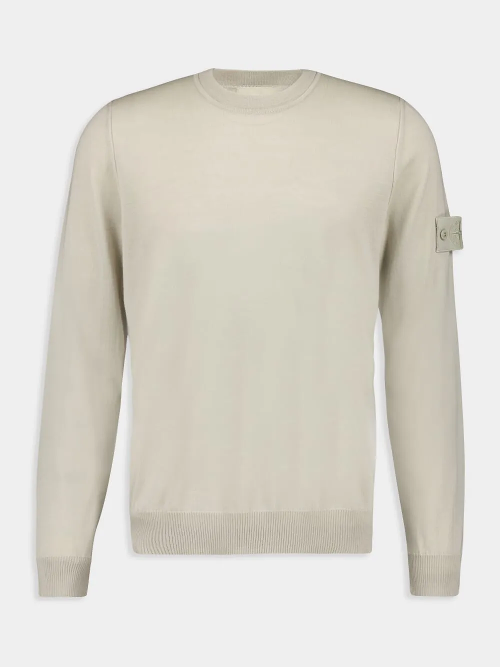 Beige Crewneck Jumper with Ribbed Details sold by Fashion Clinic