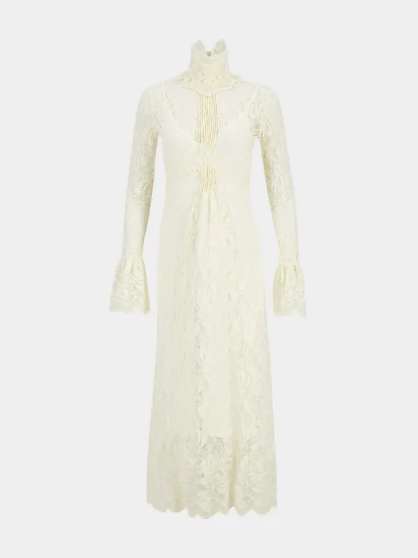 Ivory Layered Lace Maxi Dress sold by Fashion Clinic