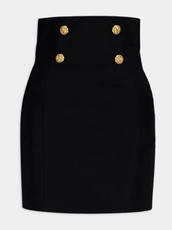 Black High-Waist Wool Skirt with Gold Buttons sold by Fashion Clinic