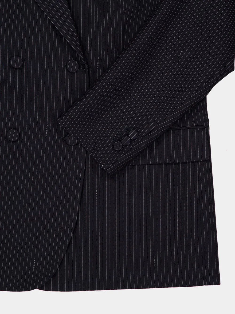 Navy Blue Pinstriped Wool Double-Breasted Blazer sold by Fashion Clinic product image thumbnail 4
