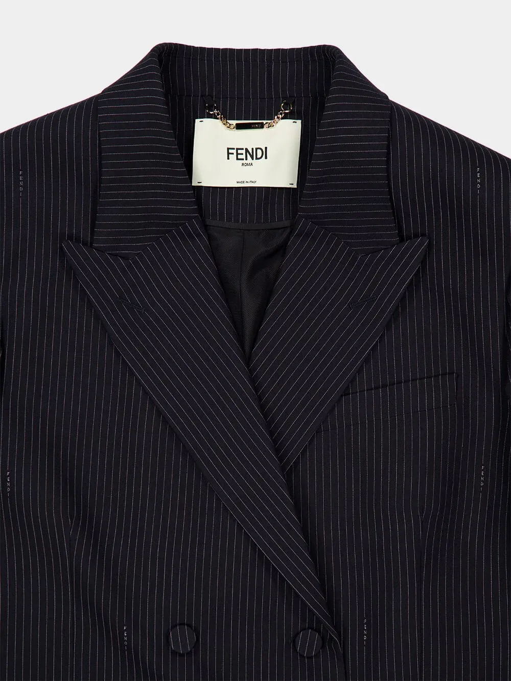 Navy Blue Pinstriped Wool Double-Breasted Blazer sold by Fashion Clinic product image thumbnail 3