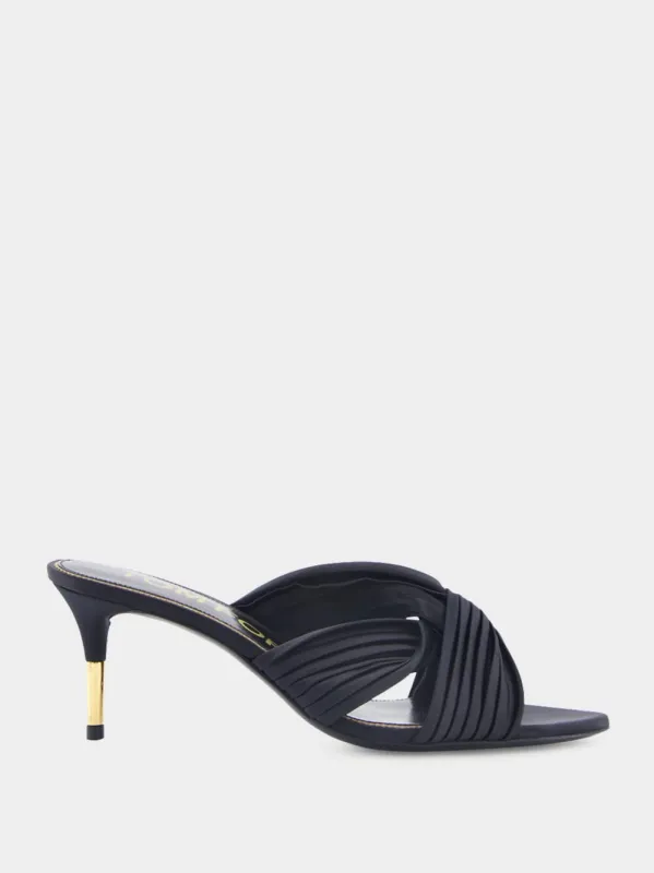 Black Pleated Satin Knot-Detail Mule Sandals sold by Fashion Clinic