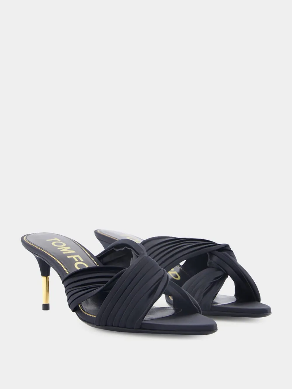 Black Pleated Satin Knot-Detail Mule Sandals sold by Fashion Clinic product image thumbnail 3