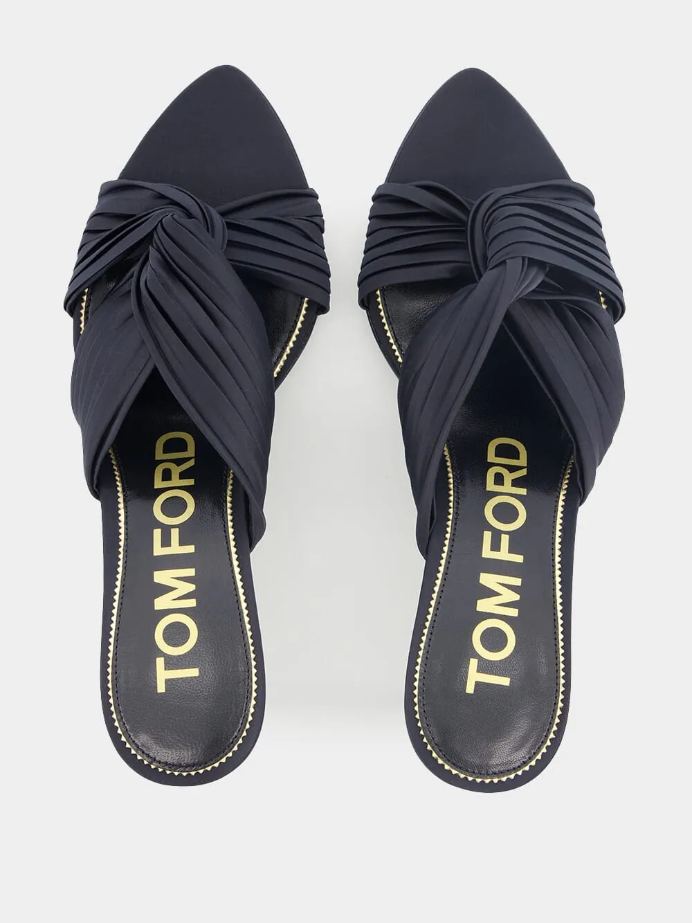 Black Pleated Satin Knot-Detail Mule Sandals sold by Fashion Clinic product image thumbnail 4