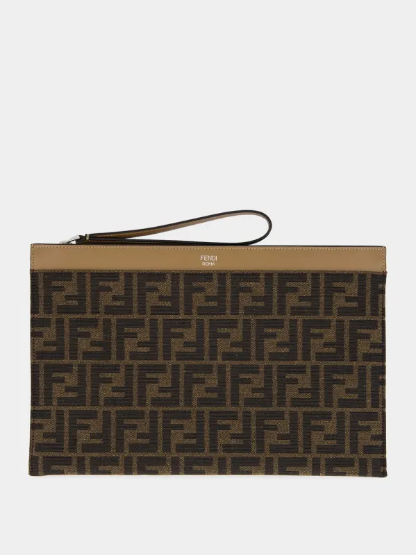 Brown FF Jacquard Medium Flat Pouch sold by Fashion Clinic