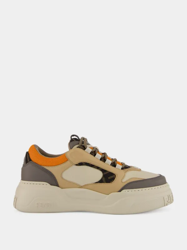 Latte and Orange Force Sneakers sold by Fashion Clinic