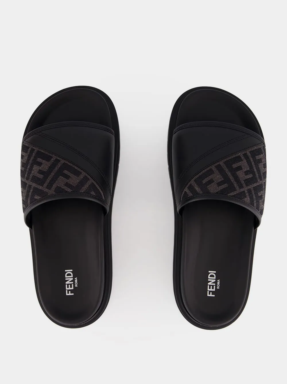 Black and Grey FF Jacquard Slide Sandals sold by Fashion Clinic product image thumbnail 4