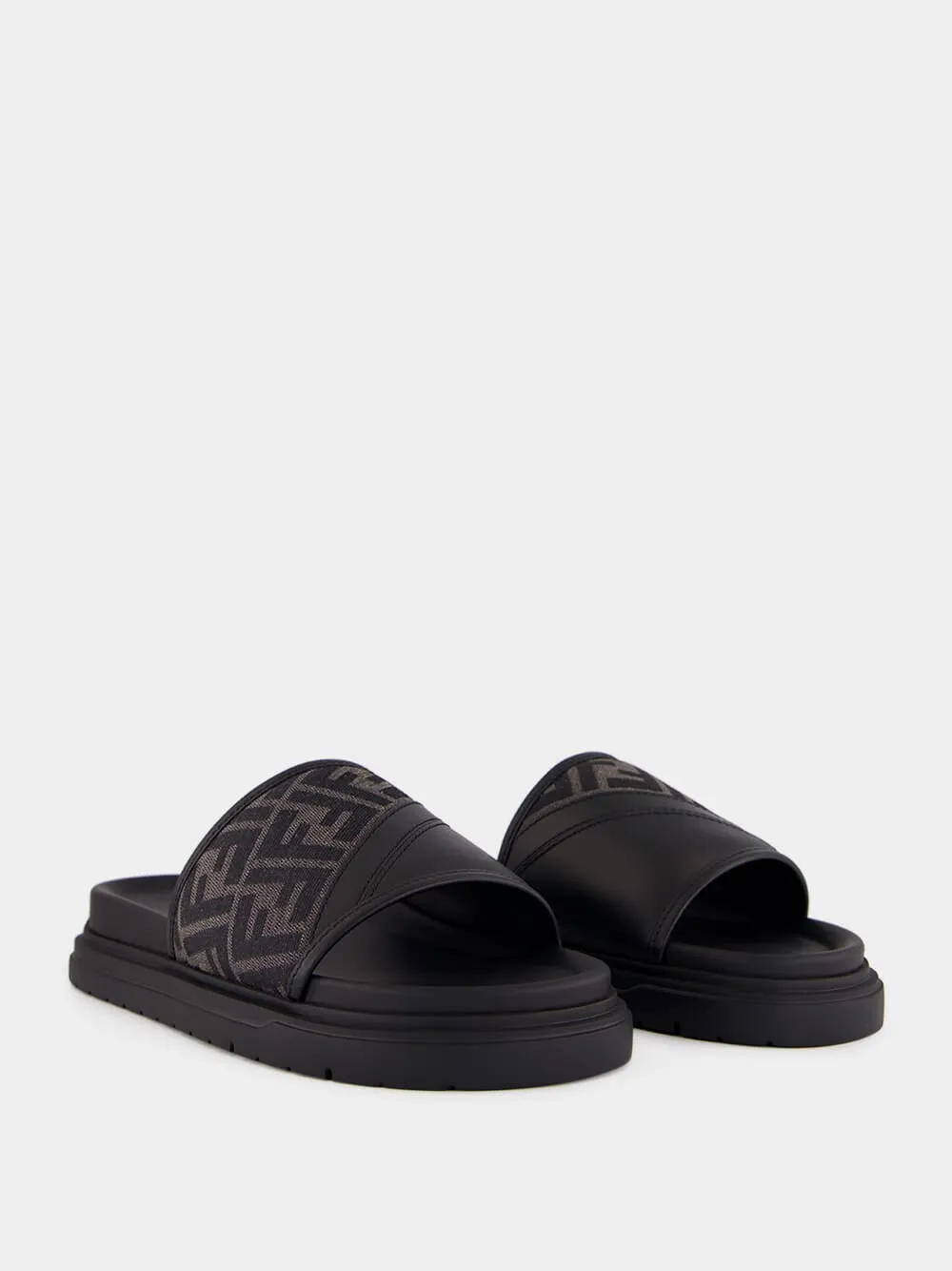 Black and Grey FF Jacquard Slide Sandals sold by Fashion Clinic product image thumbnail 3