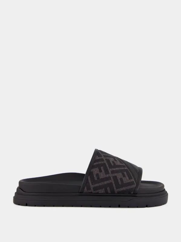 Black and Grey FF Jacquard Slide Sandals sold by Fashion Clinic