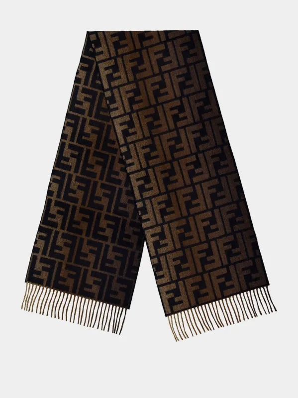 Brown and Blue FF Wool Cashmere Scarf sold by Fashion Clinic
