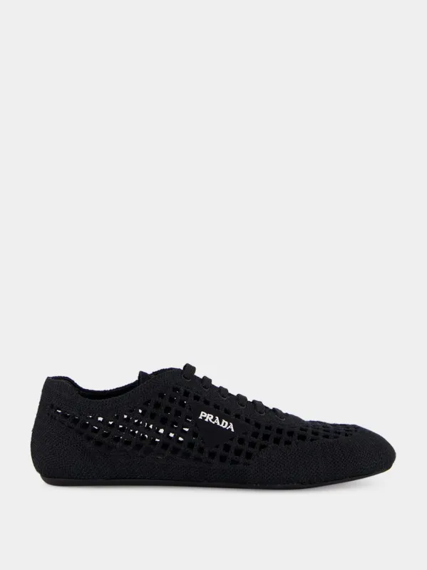 Black Collapse Crochet Laced Sneakers made by Prada