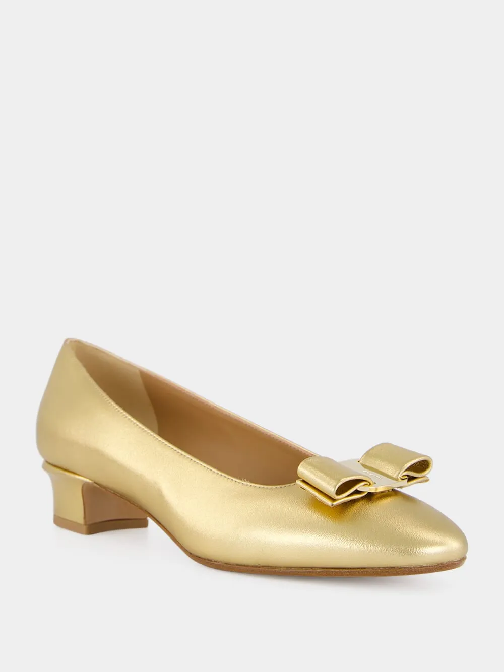 Gold Laminated Nappa Vara Bow Pumps sold by Fashion Clinic product image thumbnail 2