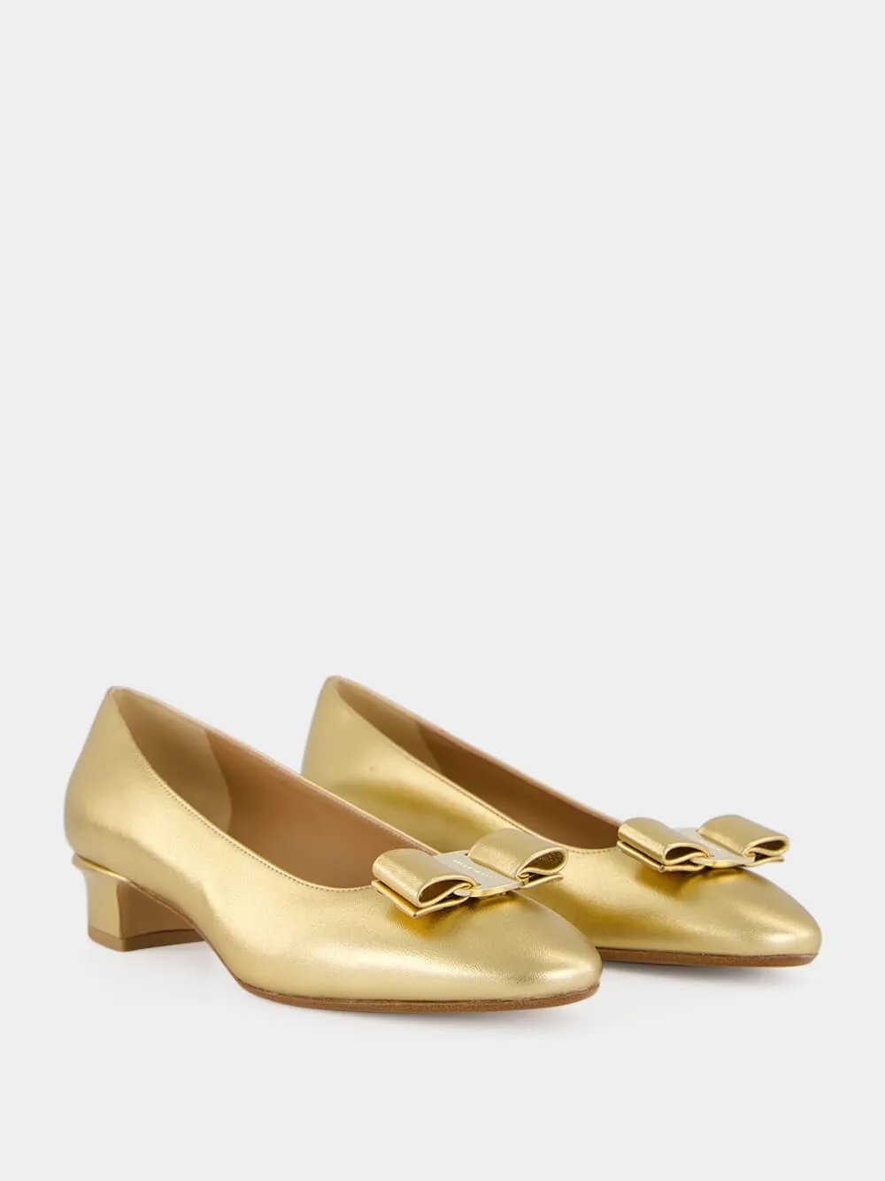 Gold Laminated Nappa Vara Bow Pumps sold by Fashion Clinic product image thumbnail 3