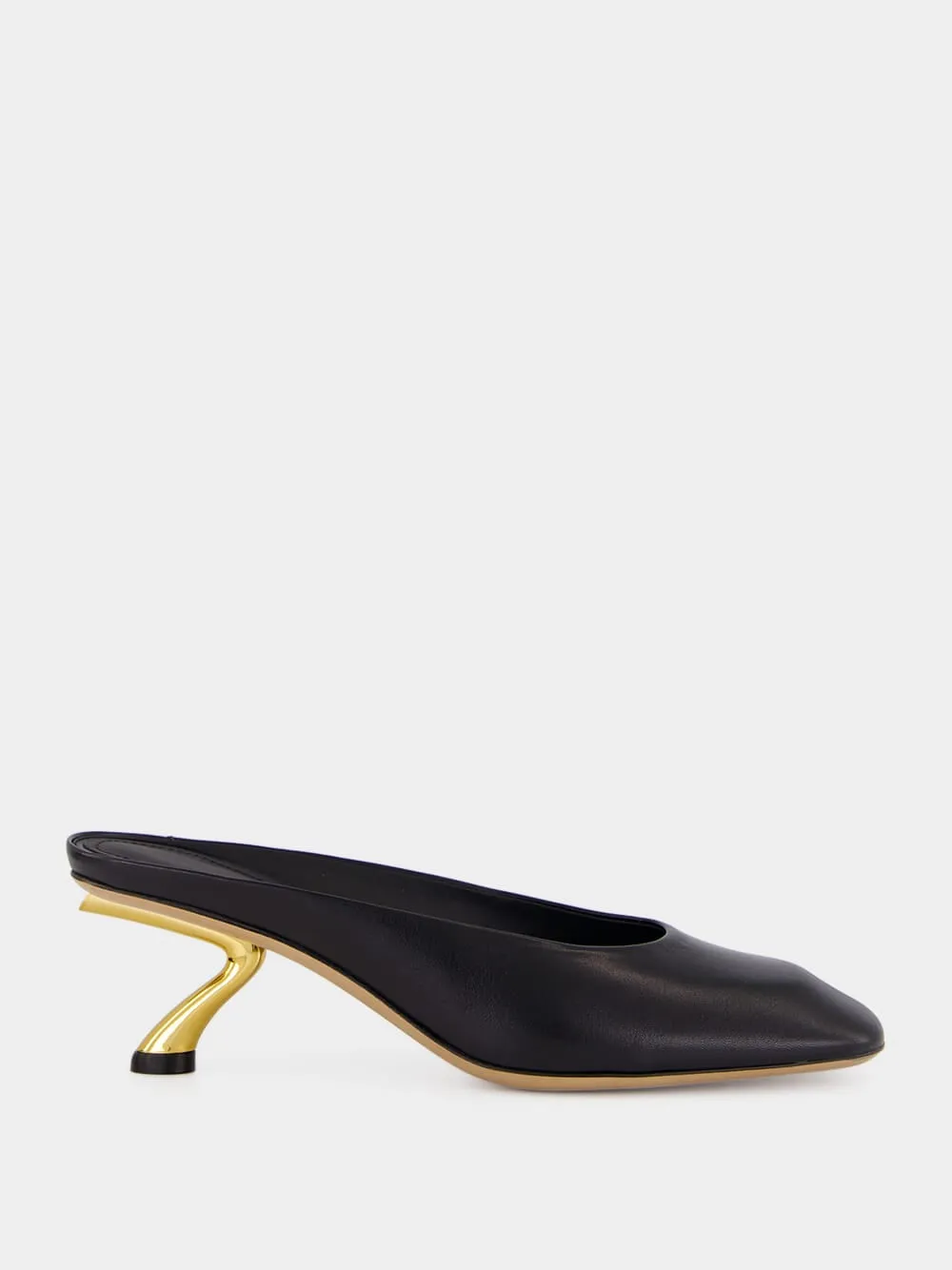 Black Kid Leather S-Heel Mule sold by Fashion Clinic