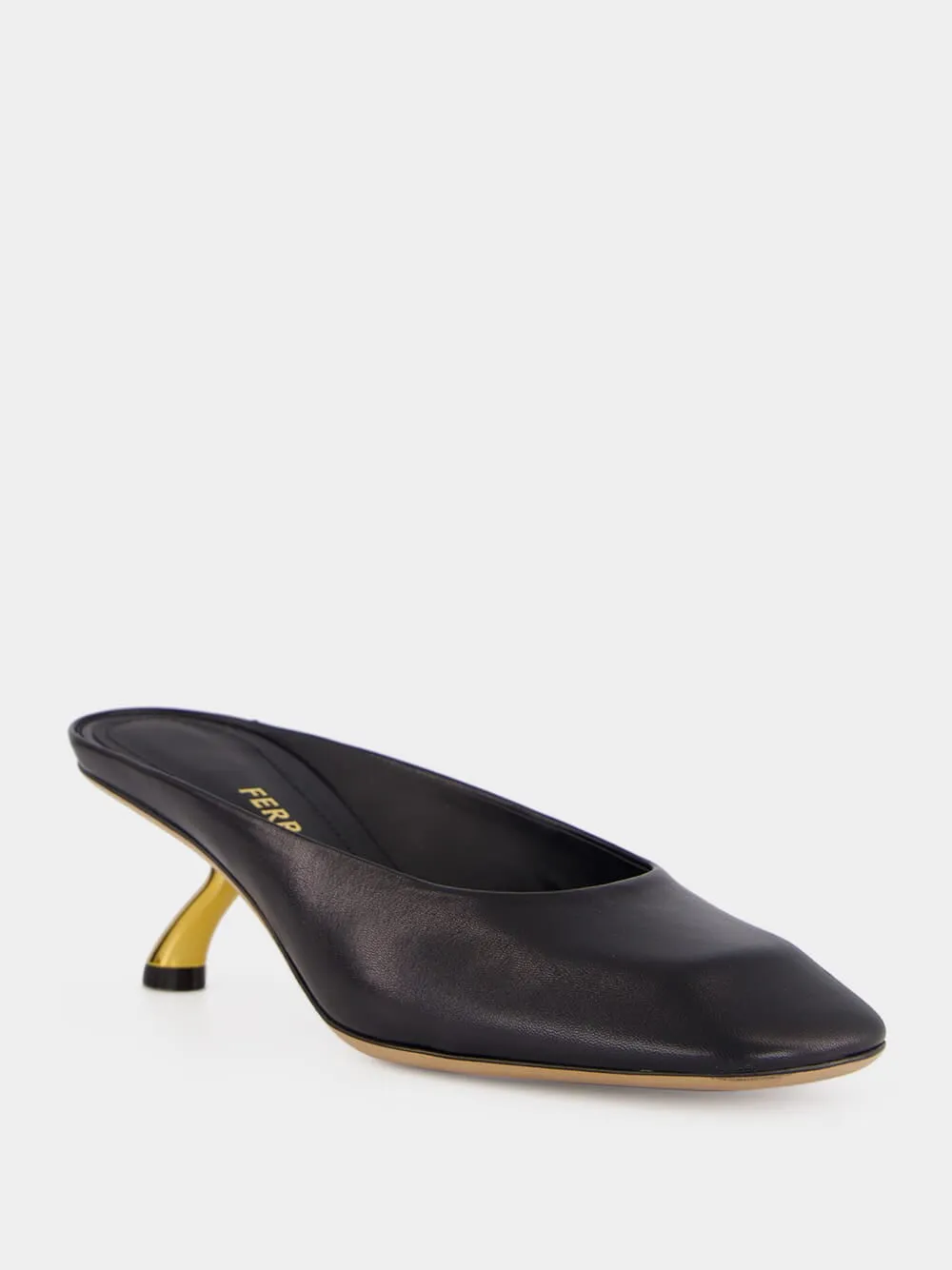 Black Kid Leather S-Heel Mule sold by Fashion Clinic product image thumbnail 2