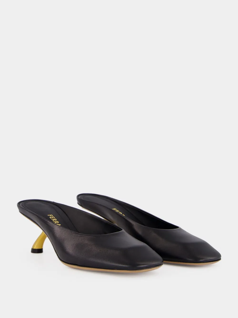 Black Kid Leather S-Heel Mule sold by Fashion Clinic product image thumbnail 3