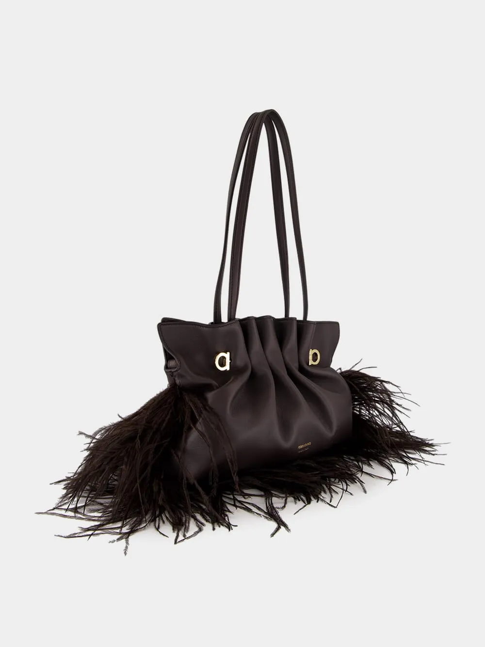 Black Nappa Leather Feather Small Soft Bag sold by Fashion Clinic product image thumbnail 3