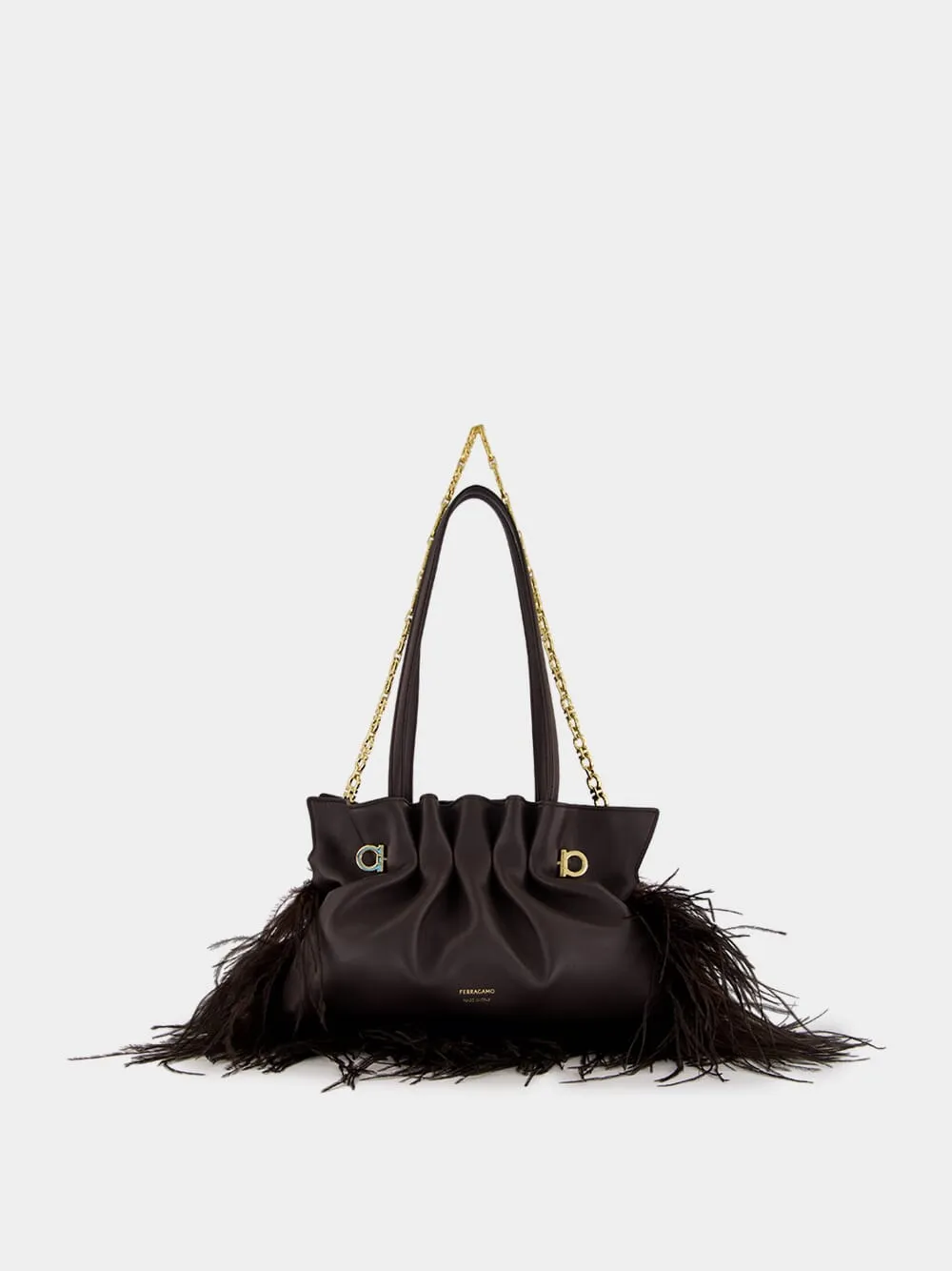 Black Nappa Leather Feather Small Soft Bag sold by Fashion Clinic product image thumbnail 2