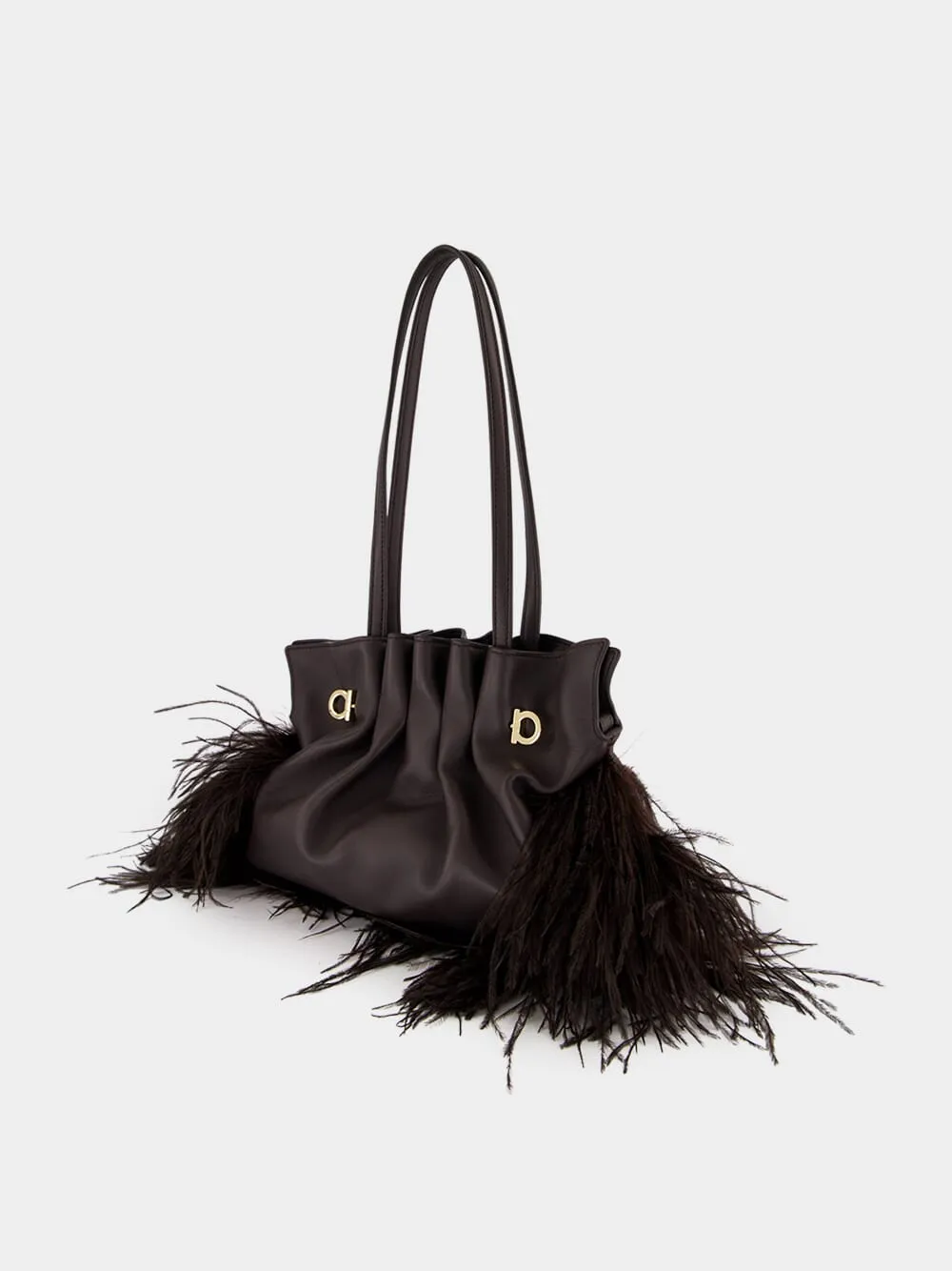 Black Nappa Leather Feather Small Soft Bag sold by Fashion Clinic product image thumbnail 5