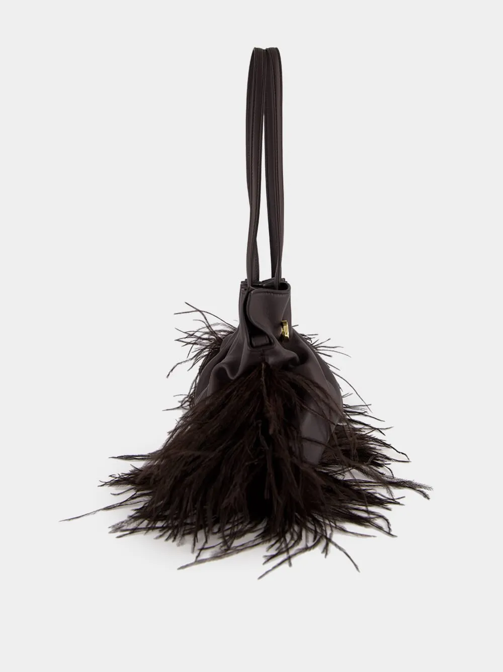 Black Nappa Leather Feather Small Soft Bag sold by Fashion Clinic product image thumbnail 4