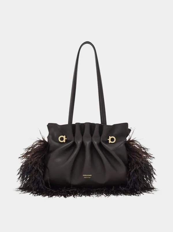 Black Nappa Leather Feather Small Soft Bag sold by Fashion Clinic