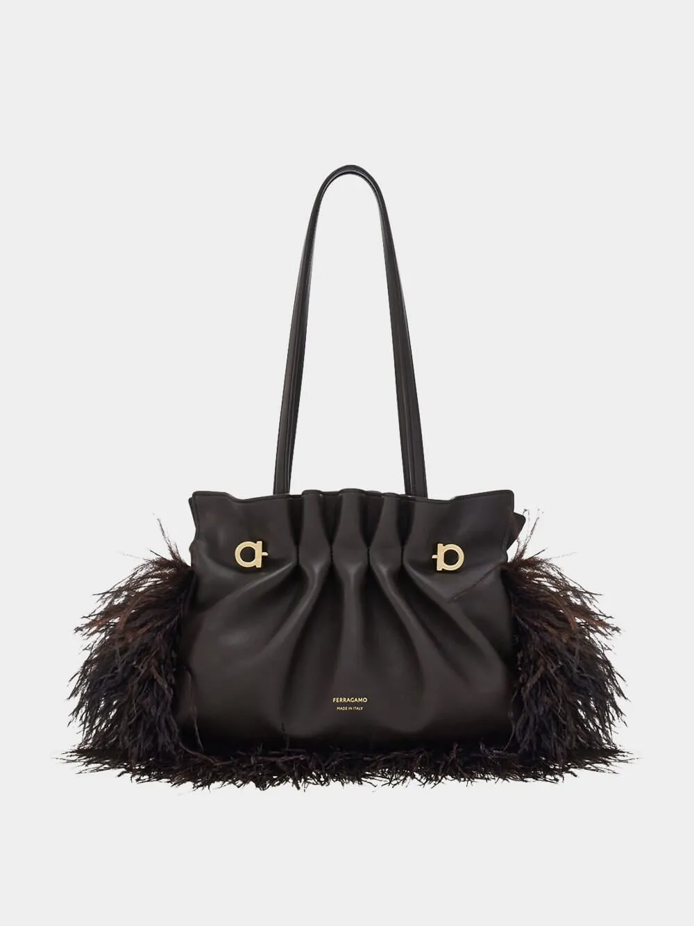 Black Nappa Leather Feather Small Soft Bag sold by Fashion Clinic