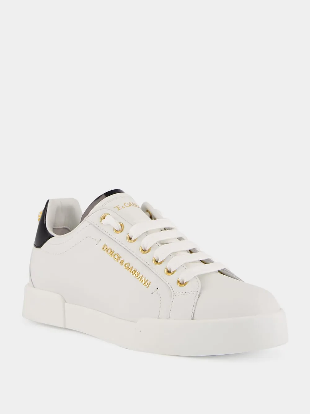 White and Gold Leather Low-Top Sneakers sold by Fashion Clinic product image thumbnail 2