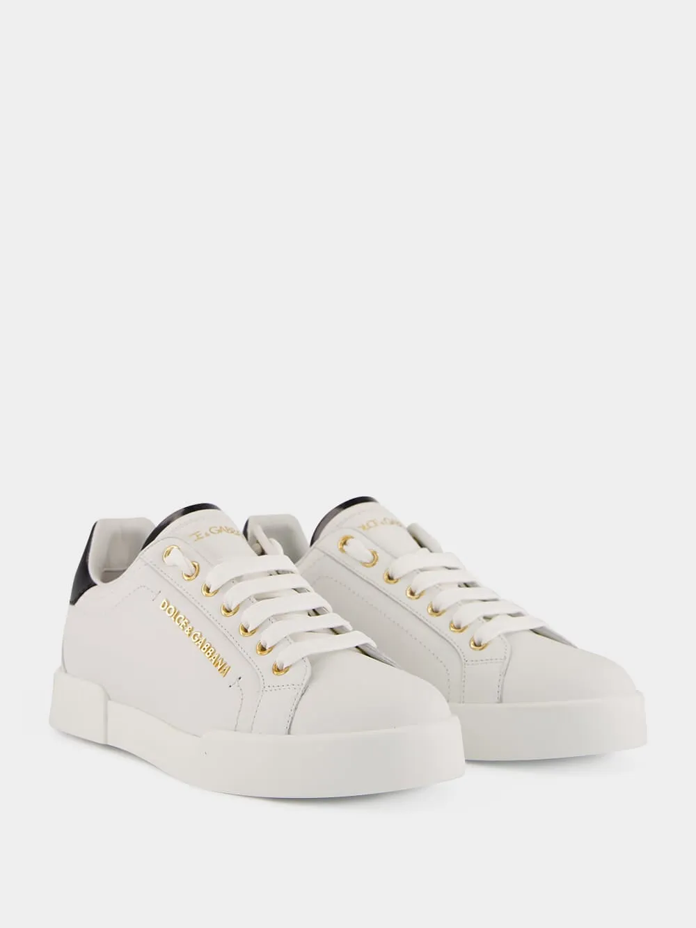 White and Gold Leather Low-Top Sneakers sold by Fashion Clinic product image thumbnail 3