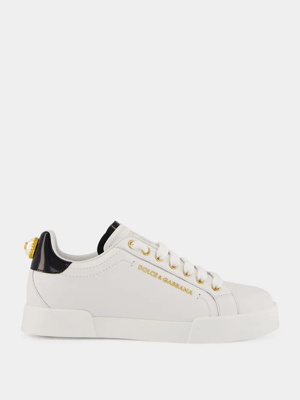 White and Gold Leather Low-Top Sneakers sold by Fashion Clinic